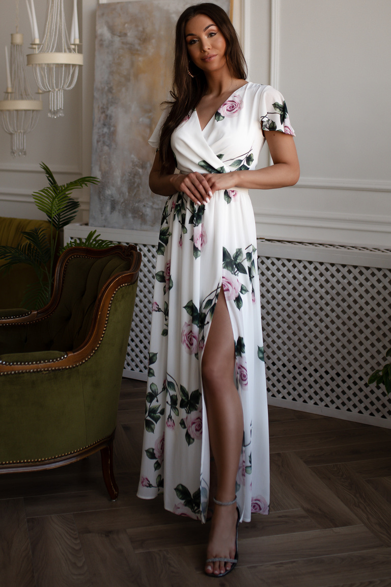 Balta puķaina maxi kleita Janan +Izmērs