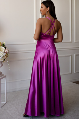 Bretaņas elektriski violeta satīna maxi kleita