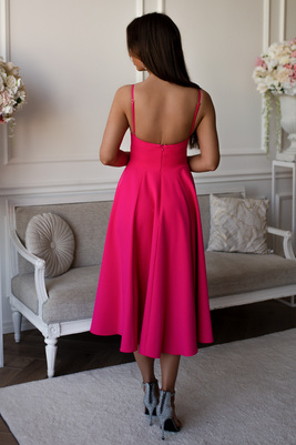 Fuksijas krāsas midi kleita ar plānām plecu lencēm Lisette