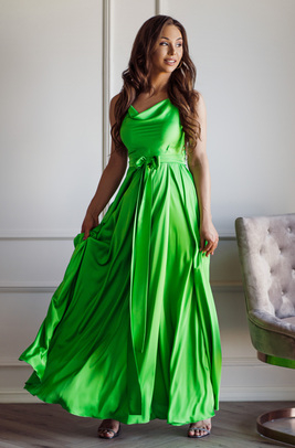 Iliana zālītes zaļā satīna maxi kleita