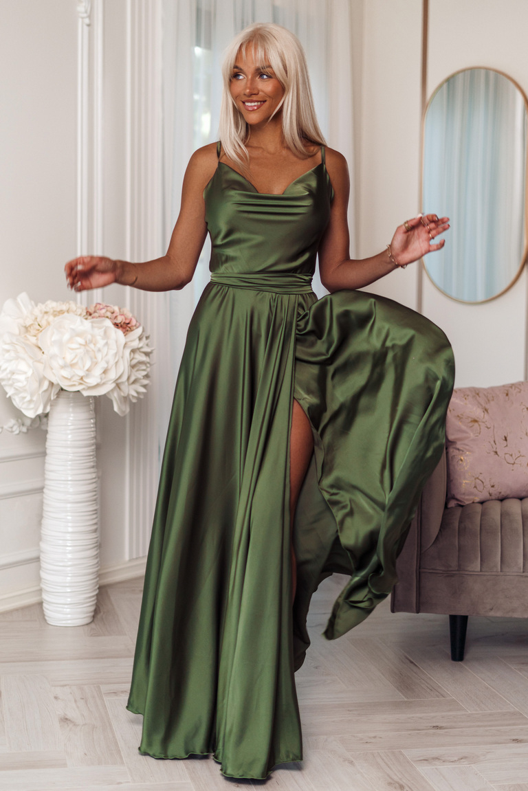 Haki satīna maxi kleita Iliana