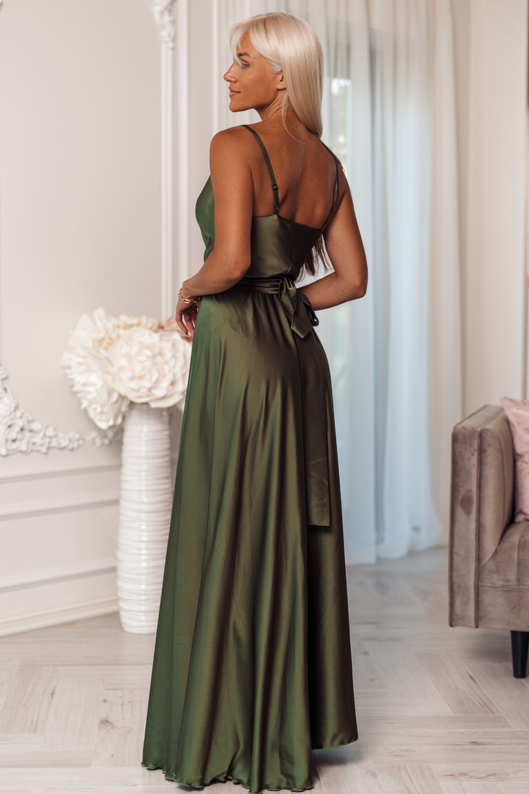 Haki satīna maxi kleita Iliana