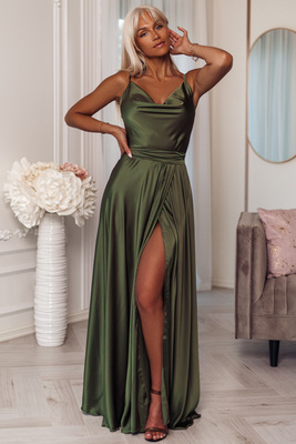 Haki satīna maxi kleita Iliana