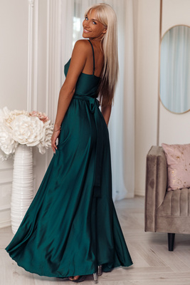 Zaļa satīna maxi kleita Iliana