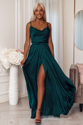 Zaļa satīna maxi kleita Iliana