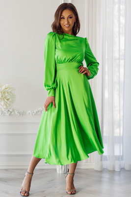 Alexia zālzaļa satīna midi kleita ar atvērtu muguru