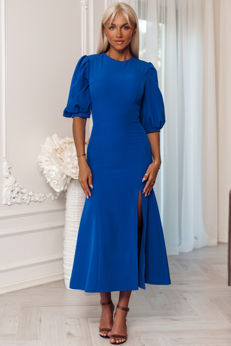 Olīvijas zila midi kleita ar puspiedurknēm