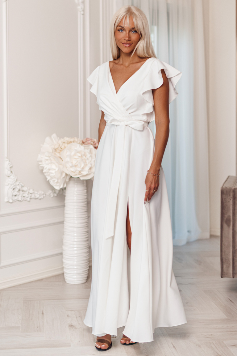 Balta maxi kleita ar tauriņa piedurknēm Cathrine