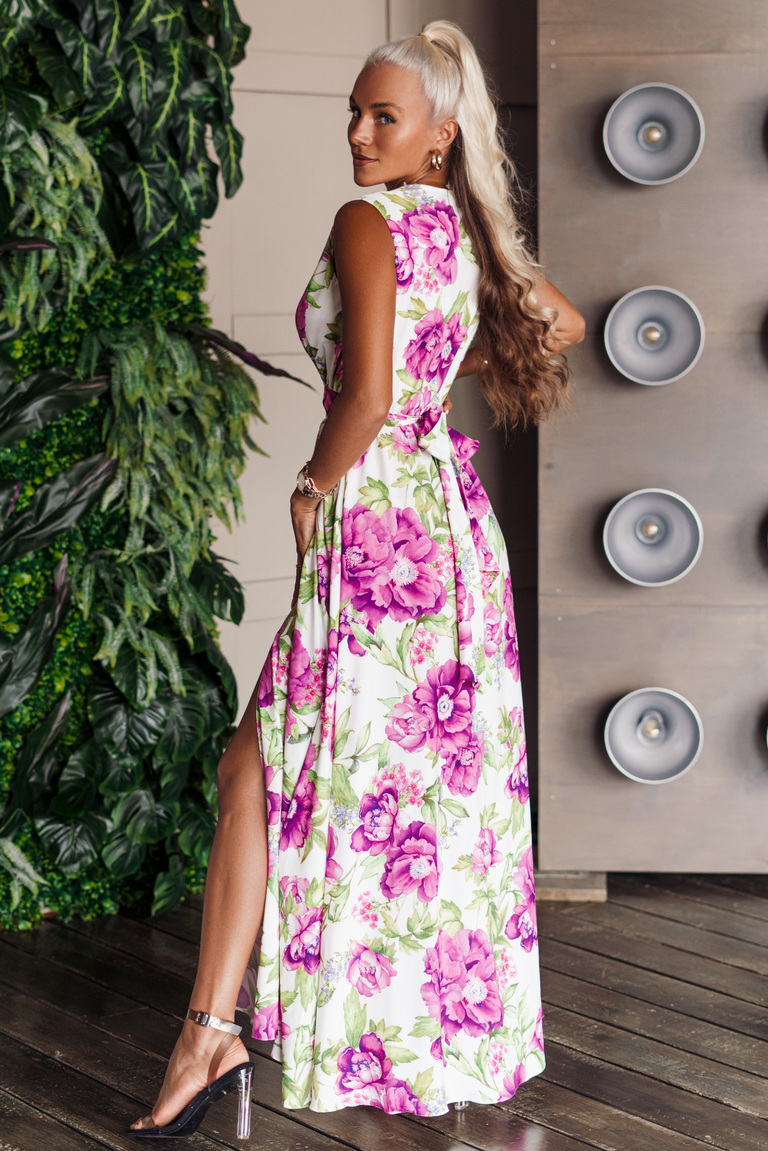 LILY maxi kleita ar violetiem ziediem