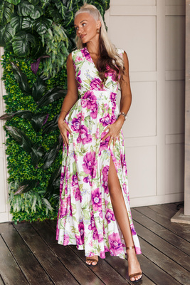 LILY maxi kleita ar violetiem ziediem