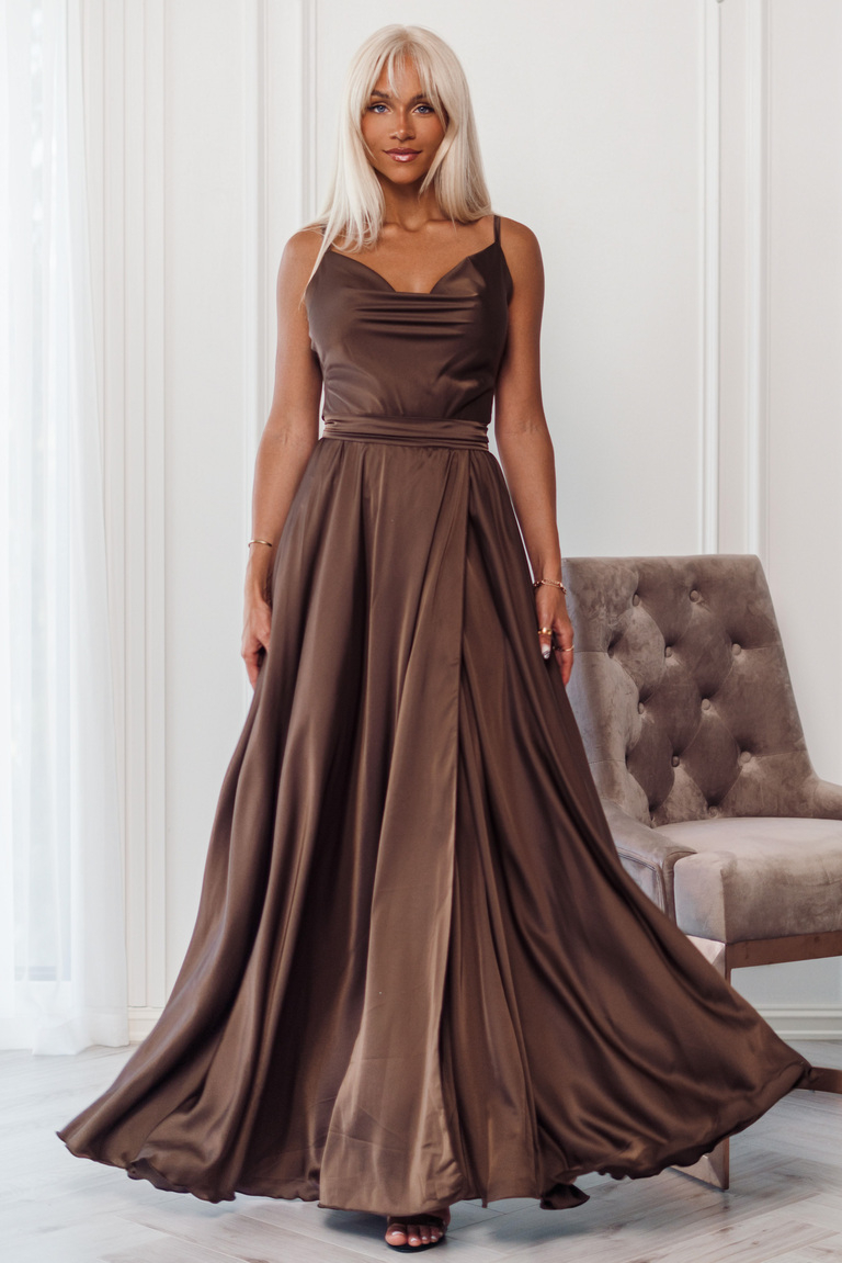Brūna satīna maxi kleita Iliana