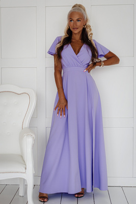 Alīnas ceriņu krāsas maksi kleita ar tauriņu piedurknēm