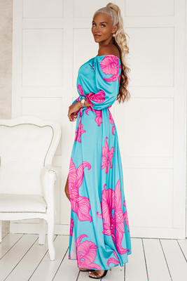 Tirkīza un rozā ziedu krāsas maksikleita Abigail