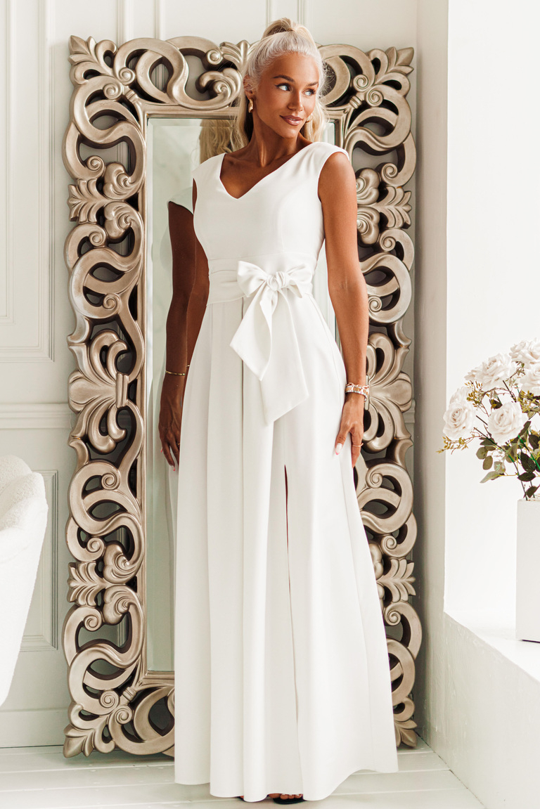 Pelnu balta maksi kleita ar V veida izgriezumu Matilda