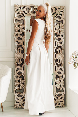 Pelnu balta maksi kleita ar V veida izgriezumu Matilda