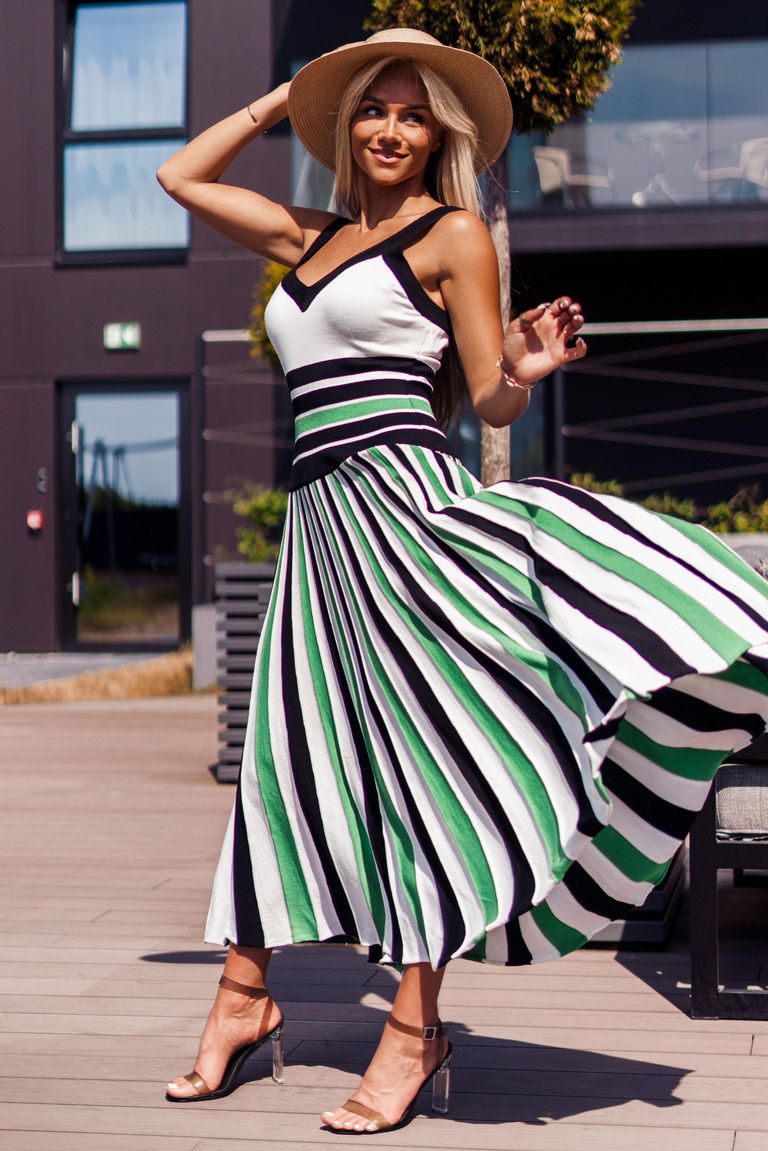 Trīs krāsu trikotāžas kleita Tatum