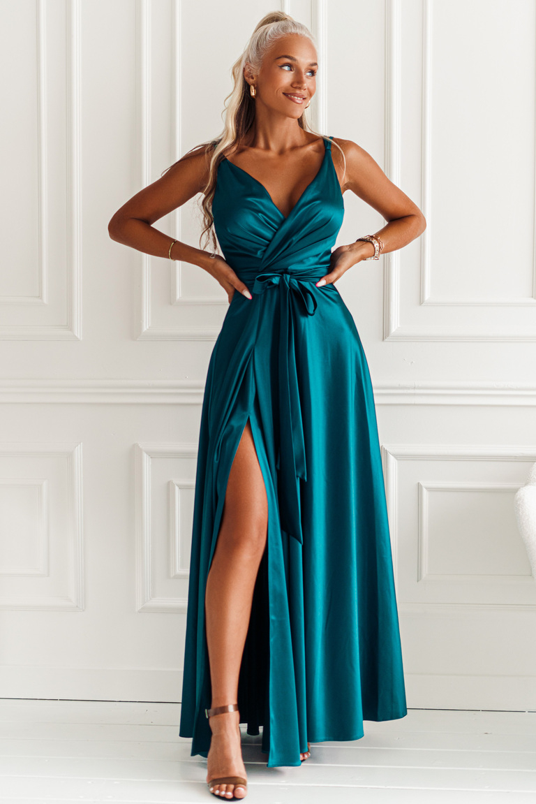 Zaļa satīna maksi kleita Valencia