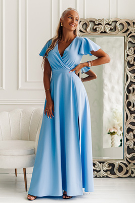 Gaiši zila maxi kleita ar tauriņa piedurknēm Alīna