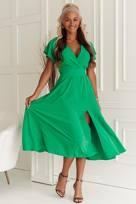 Faye zaļa midi kleita ar šķēlumu