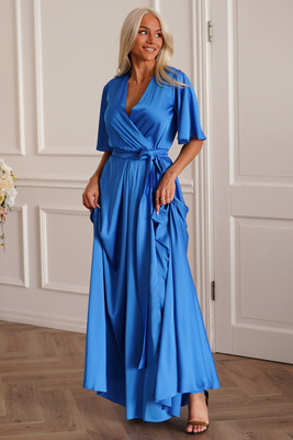 Zila satīna maxi kleita Zeynep