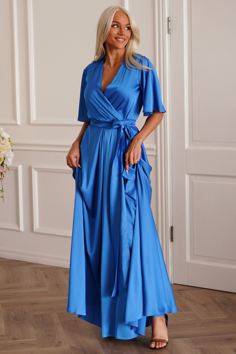 Zila satīna maxi kleita Zeynep