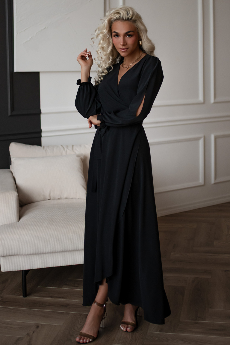 Melna gingham maxi kleita Xamira