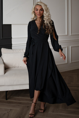 Melna gingham maxi kleita Xamira