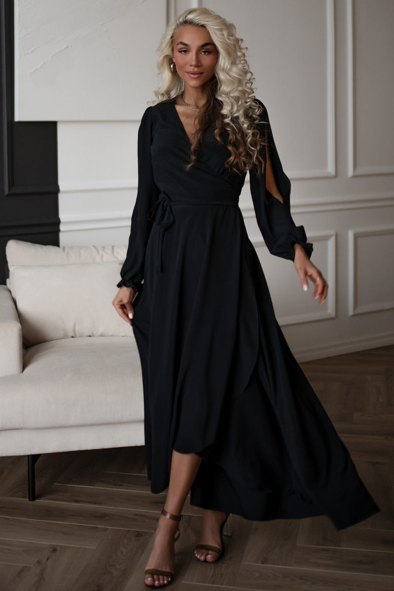 Melna gingham maxi kleita Xamira