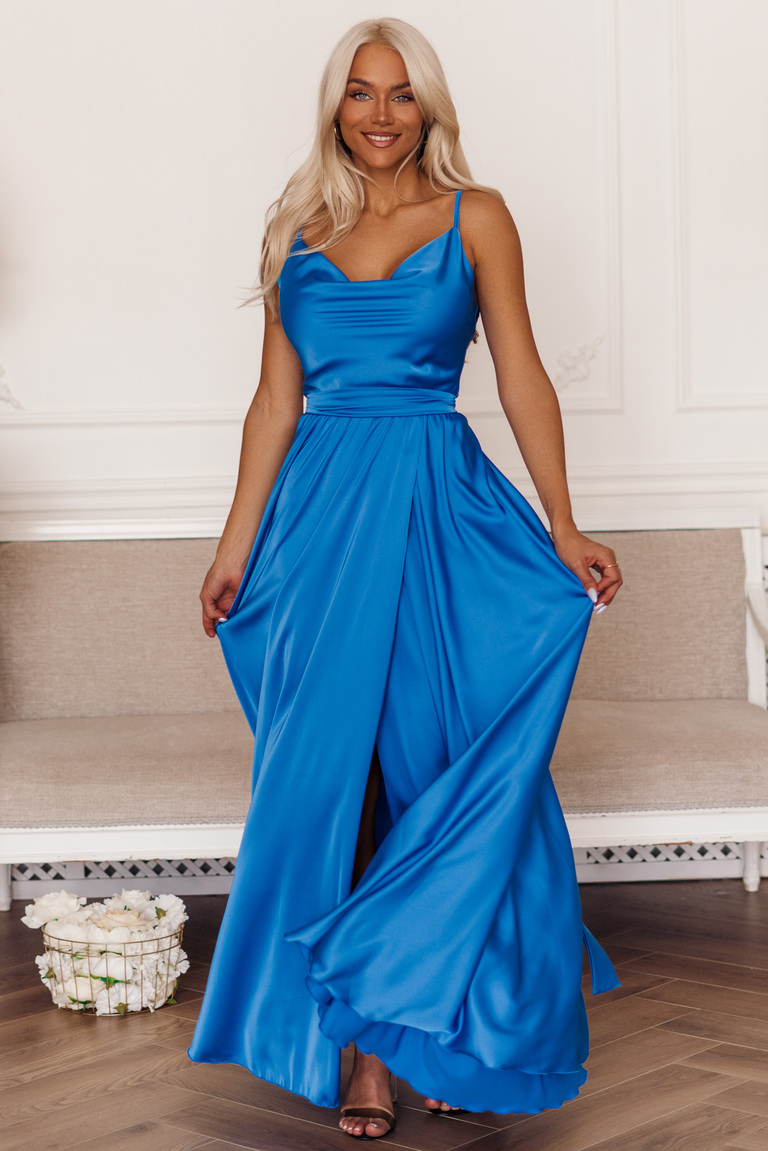 Zila satīna maxi kleita Iliana