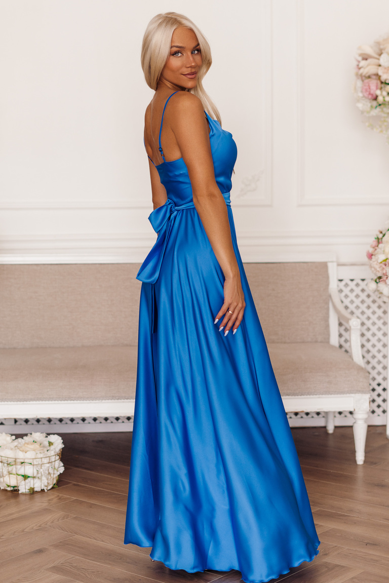 Zila satīna maxi kleita Iliana