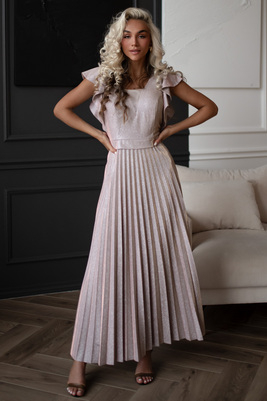 Xandra maxi kleita no pūderrozā mirdzoša auduma