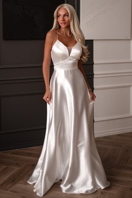 Balta zīda kāzu kleita/maksikleita Simona