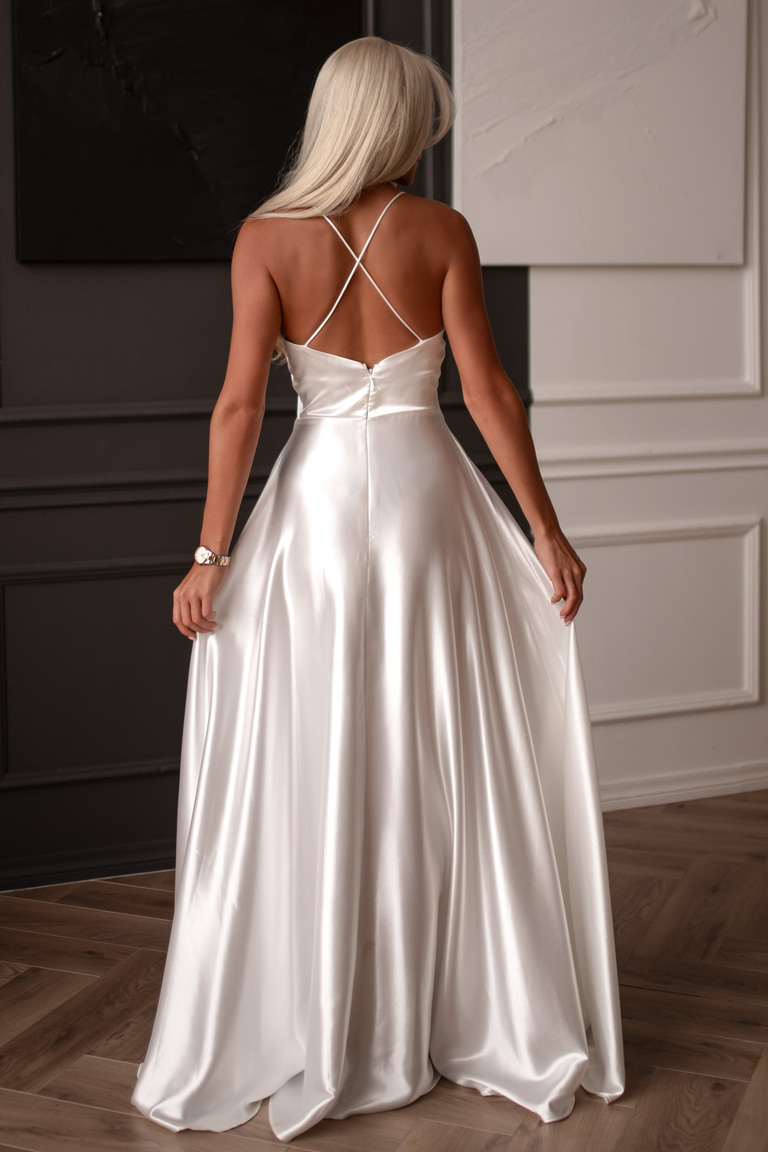 Balta zīda kāzu kleita/maksikleita Simona