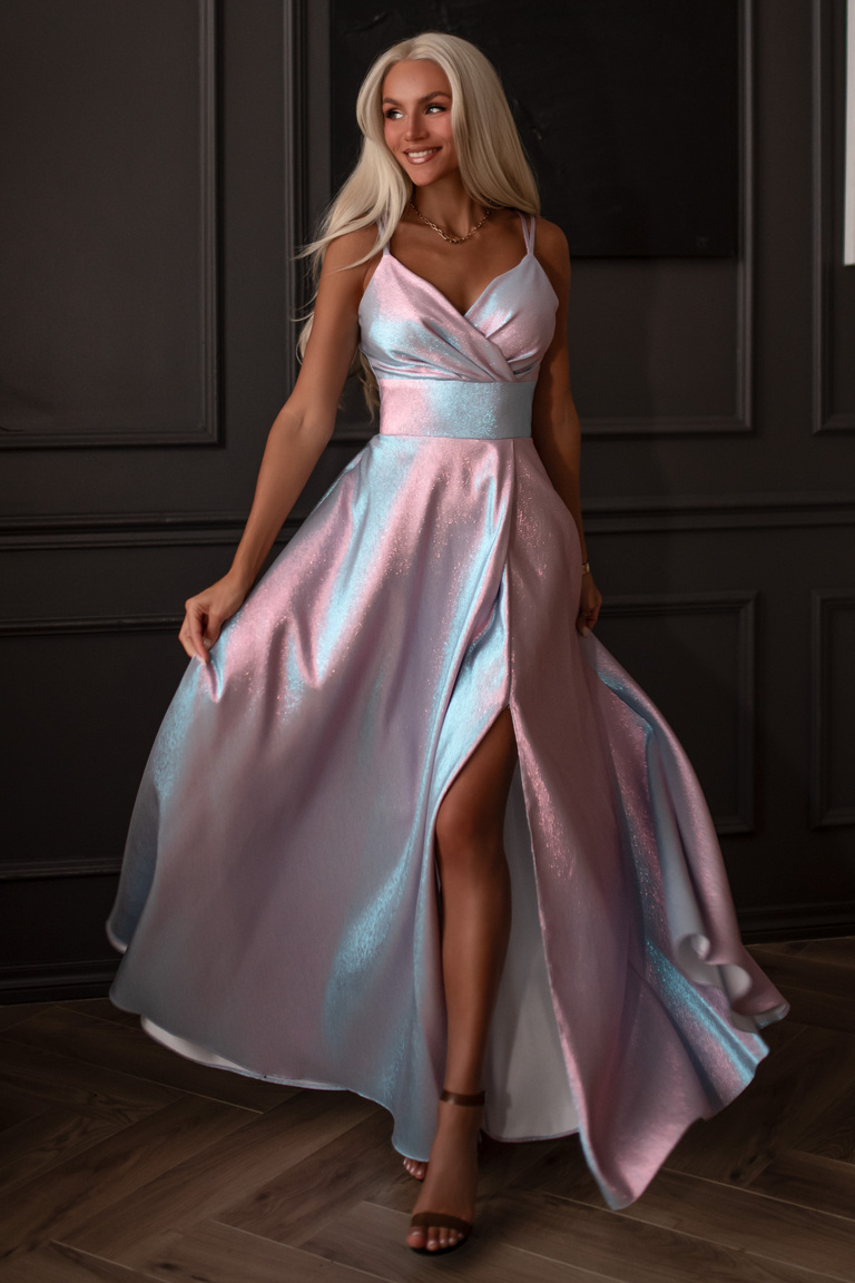 Hameleona maksi kleita Denise Lux gaiši zila/rozā