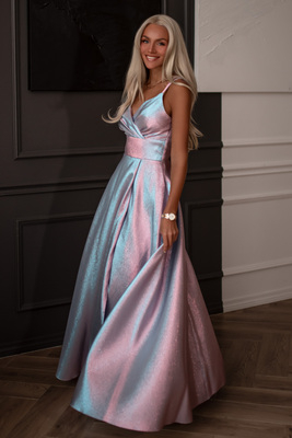 Hameleona maksi kleita Denise Lux gaiši zila/rozā