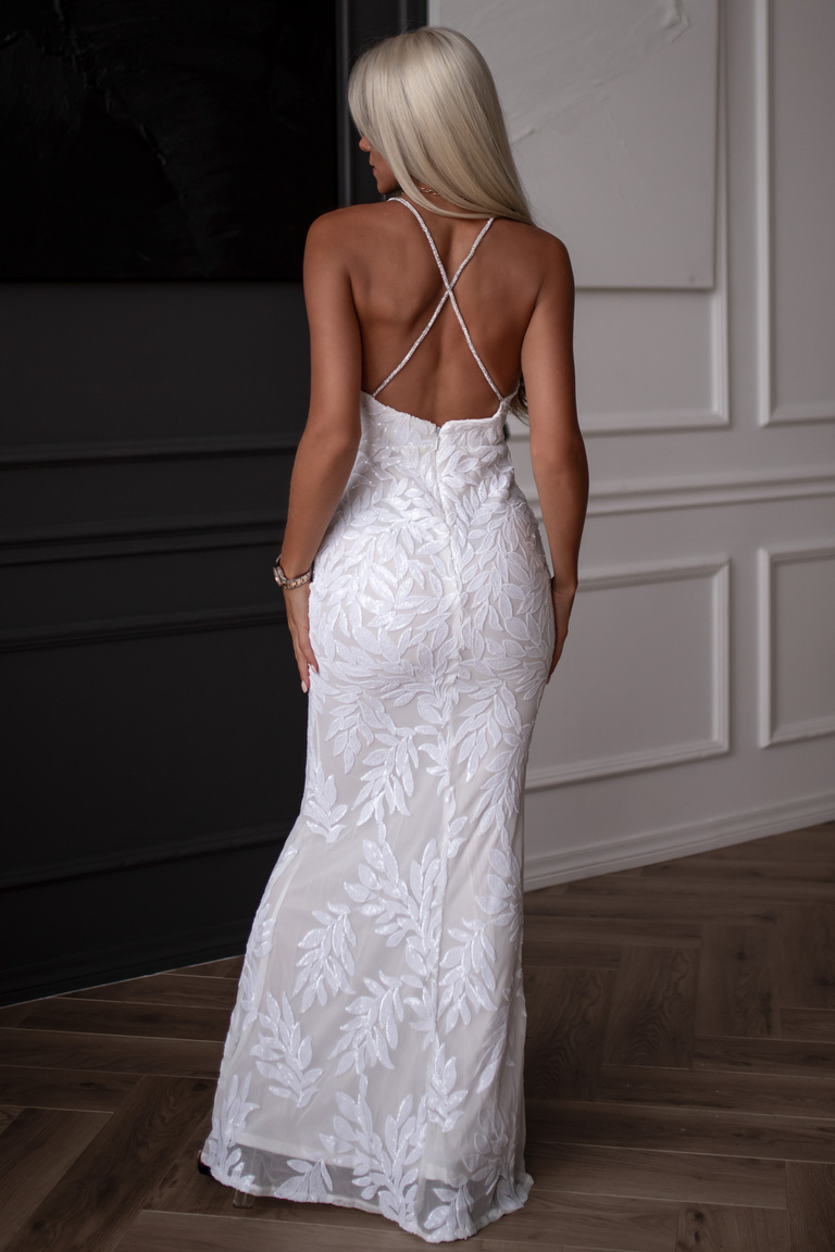 Balta flitera maksi kleita Hülya