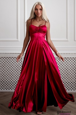 Tumši sarkana satīna korsetes maksikleita Aria