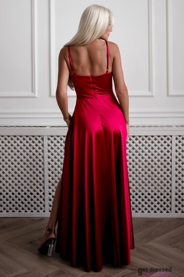 Tumši sarkana satīna korsetes maksikleita Aria