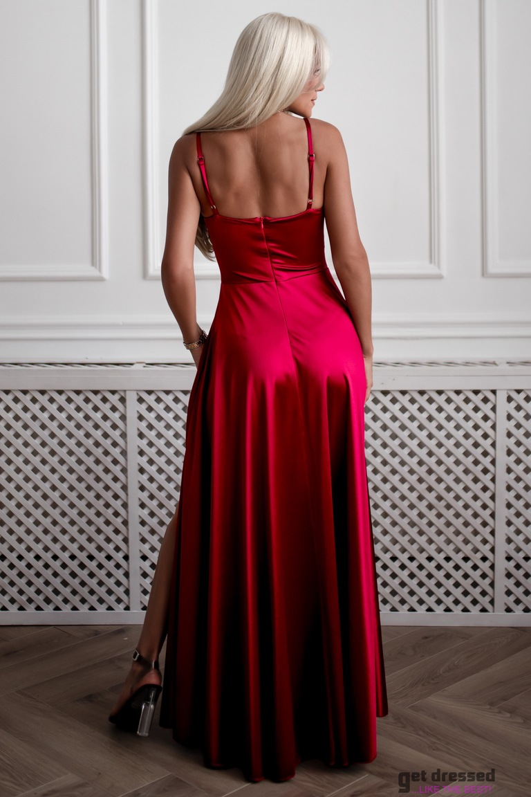 Tumši sarkana satīna korsetes maksikleita Aria