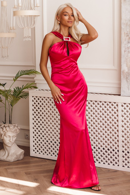 Fuksijas rozā satīna maxi kleita Ingrīda