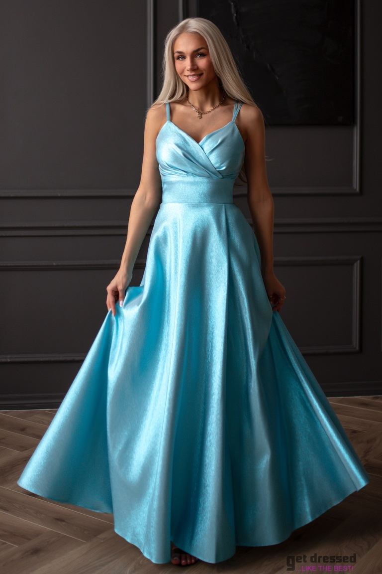 Hameleona toņa maxi kleita Denise Lux gaiši zila/šampanietis