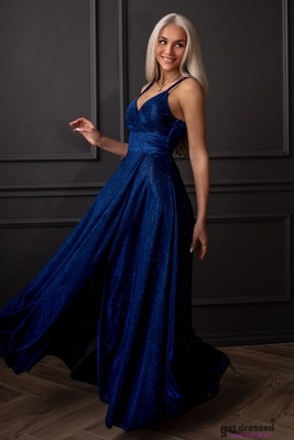 Denīzes tumši zilā mirdzošā maksikleita