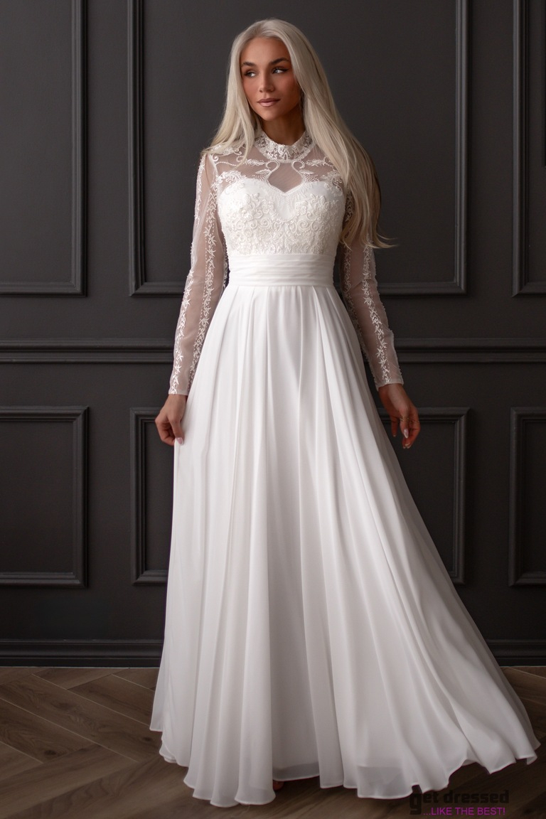 Eloise balta mežģīņu kāzu kleita