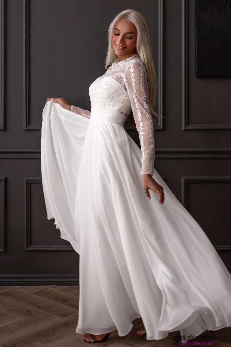 Eloise balta mežģīņu kāzu kleita