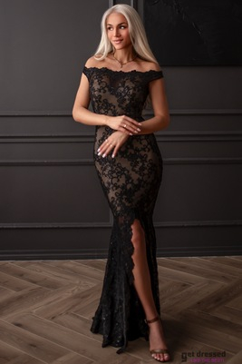 Melna maksi kleita ar fliteriem Sheila