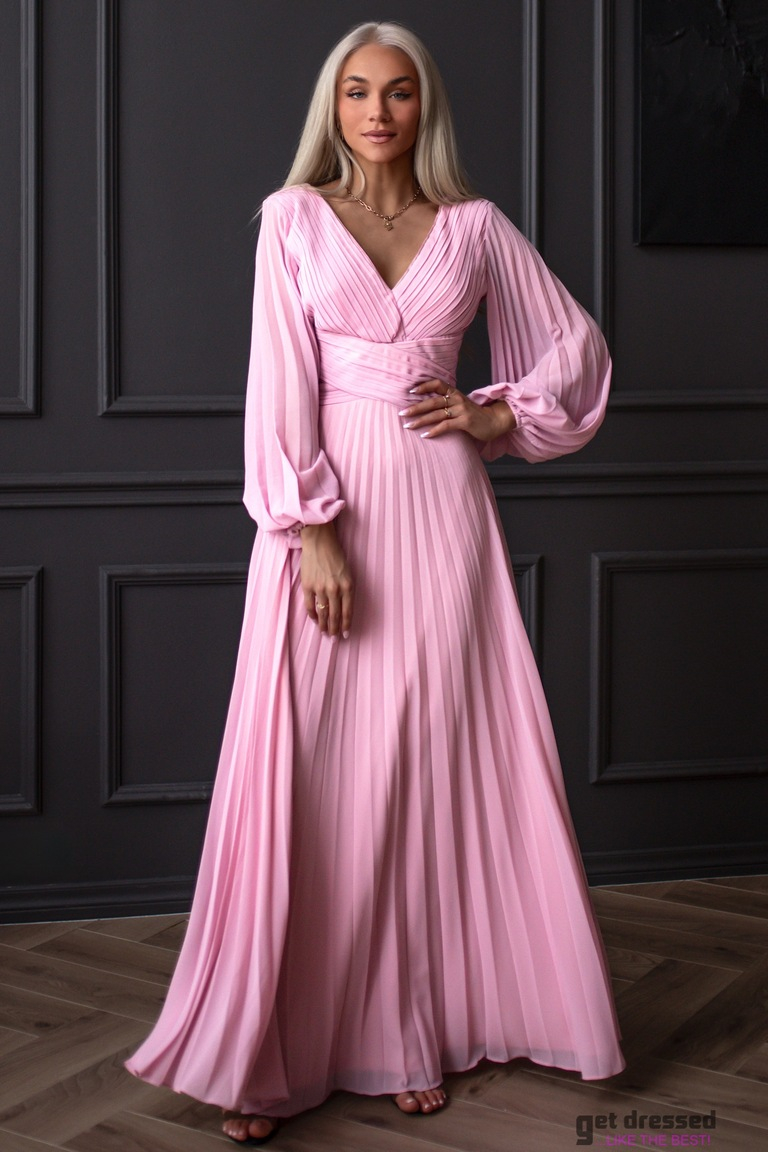 Pūderrozā šifona maksi kleita Helīna