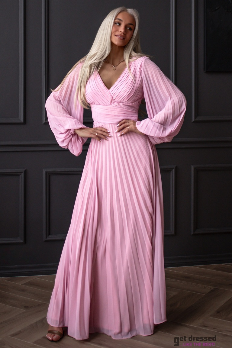 Pūderrozā šifona maksi kleita Helīna