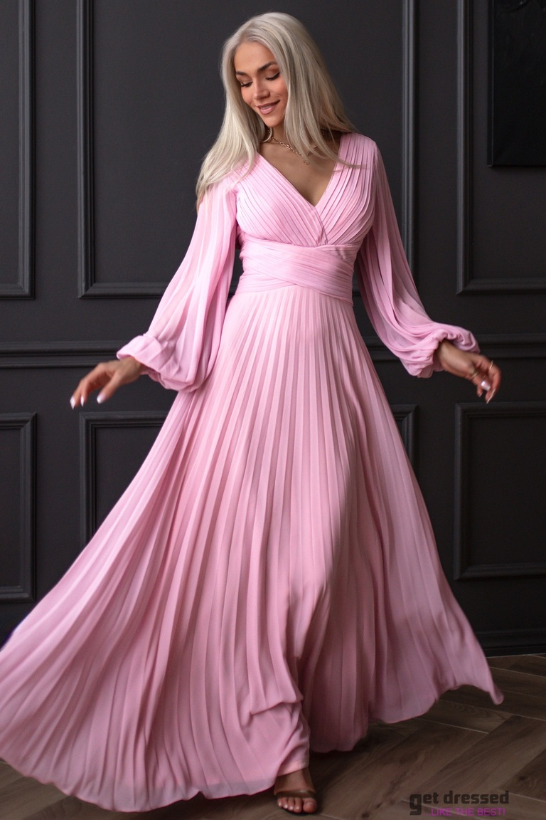 Pūderrozā šifona maksi kleita Helīna