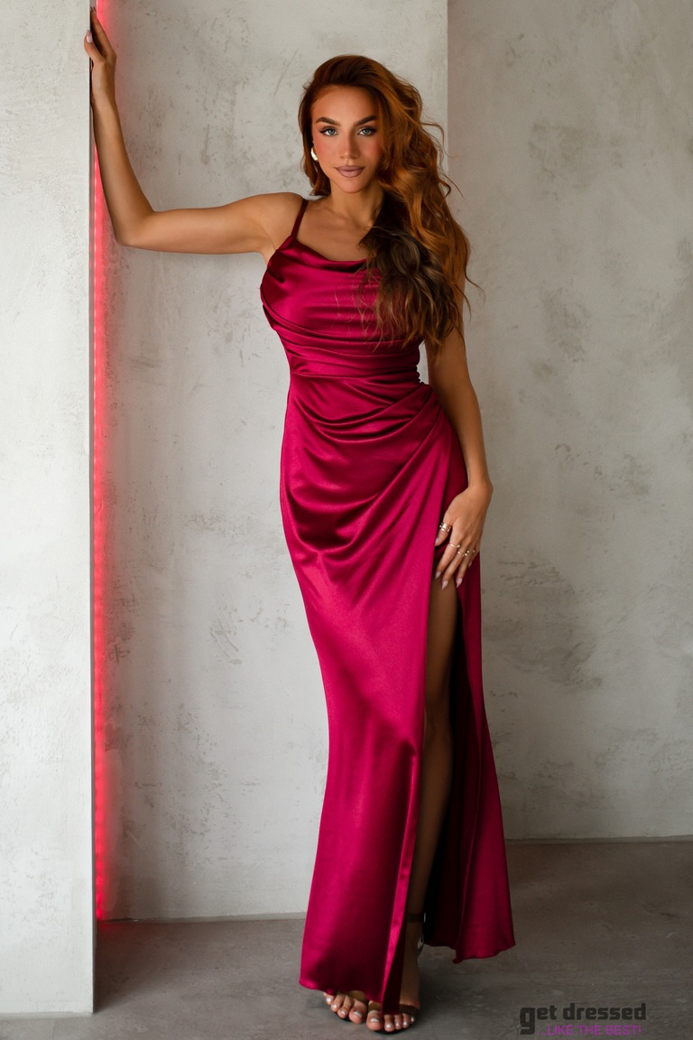 Tumši sarkana satīna maxi kleita Aileen
