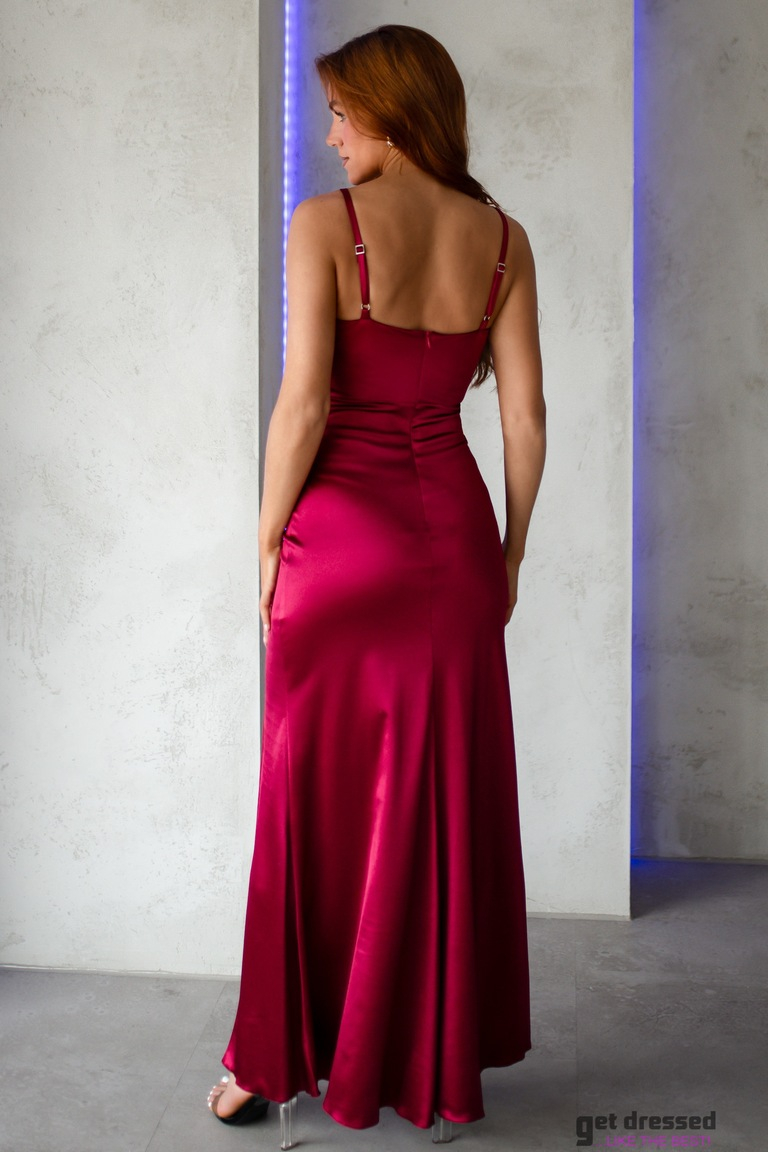 Tumši sarkana satīna maxi kleita Aileen